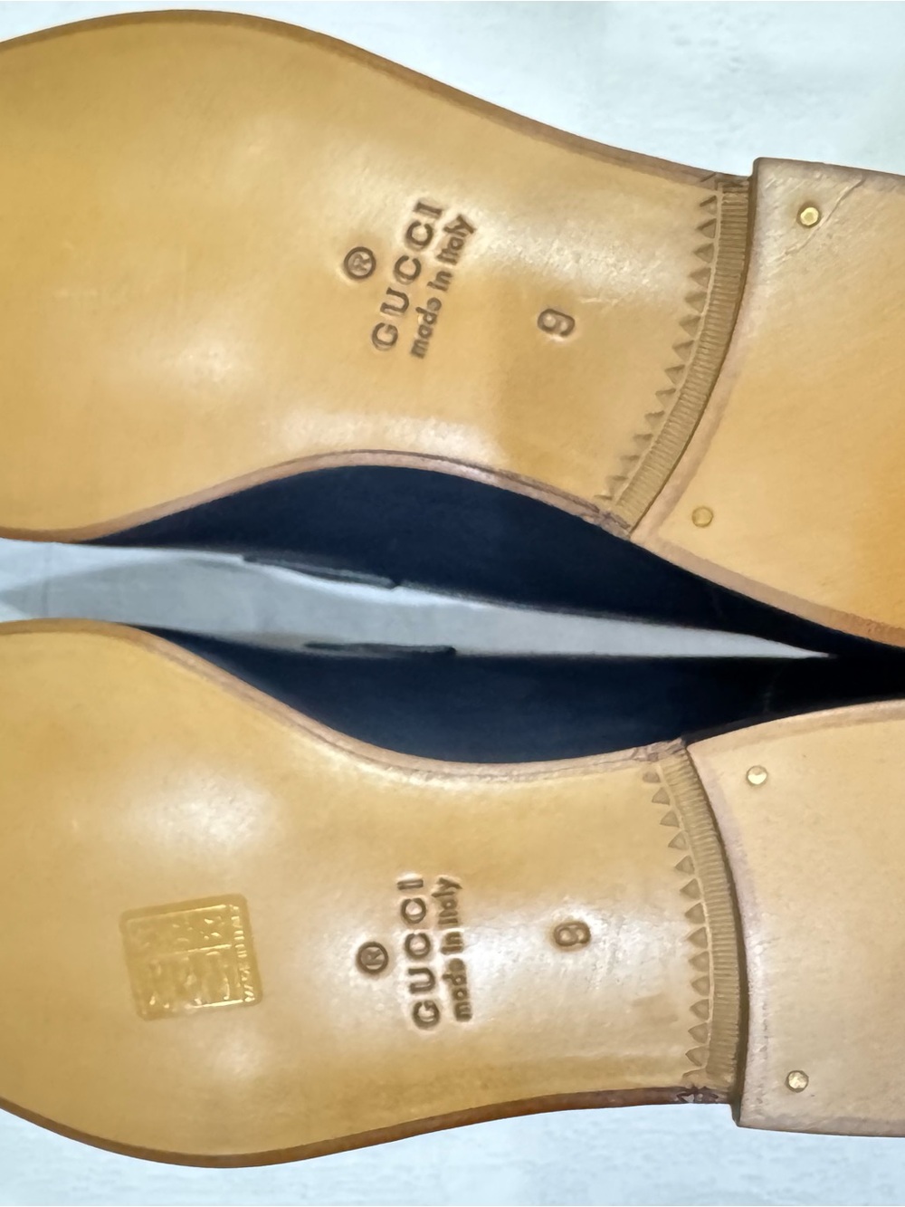 Brand New Men's Gucci Jordaan Navy Leather Bit Loafers (Gold Buckle) - Picture 10 of 10